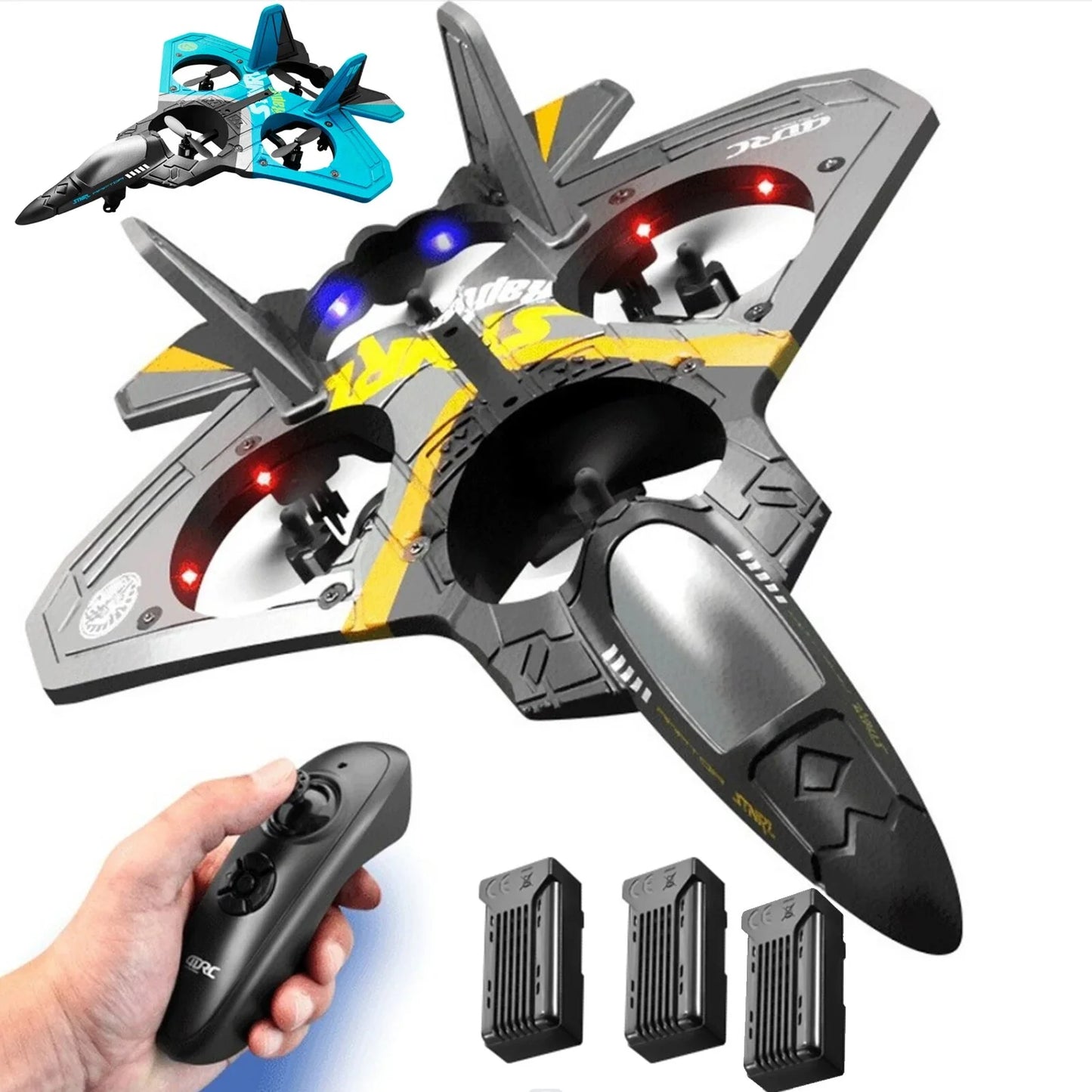 V17 RC Remote Drone Control Airplane 2.4G 6CH Remote Control Fighter Hobby Plane Glider Airplane EPP Foam Toys RC Drone Gift,3Pc Battery