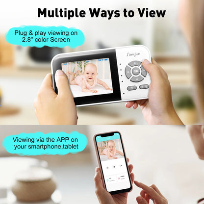 Wifi Video Baby Monitor, 2.8" LCD & App Viewing, 2-Way Audio, Night Vision, VOX, 5 Lullabies, Supports 4 Cameras, 1200Ft Range, Home Use